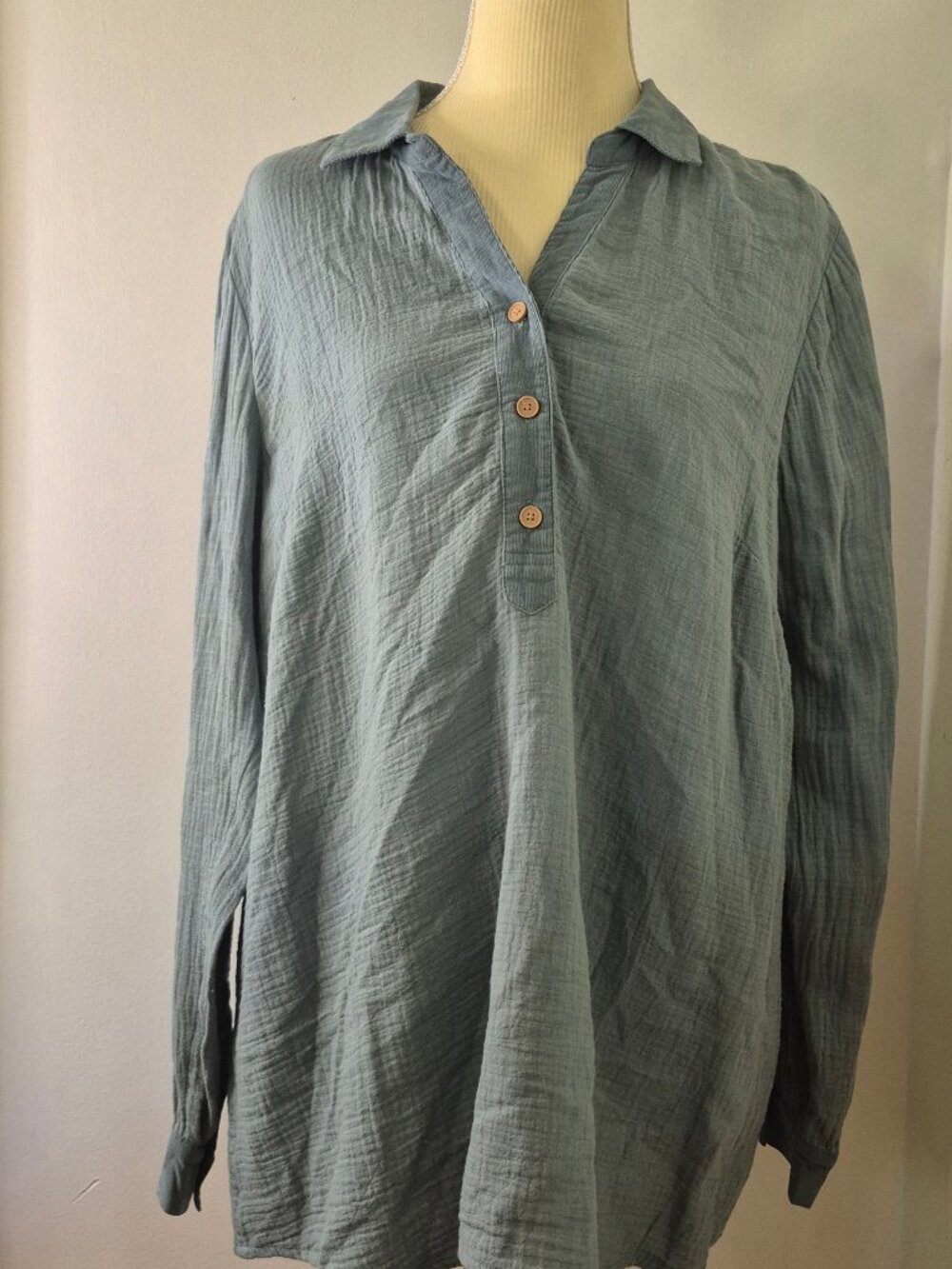 J. Jill M Cotton Gauze Henley‎ Popover Tunic Shirt Top Coastal Lagenlook Beachy